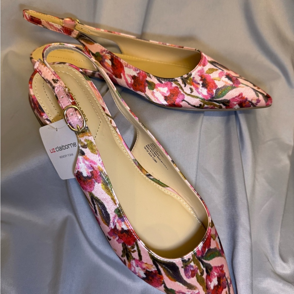Liz Claiborne Pink Floral Slingback Pointed Flats
